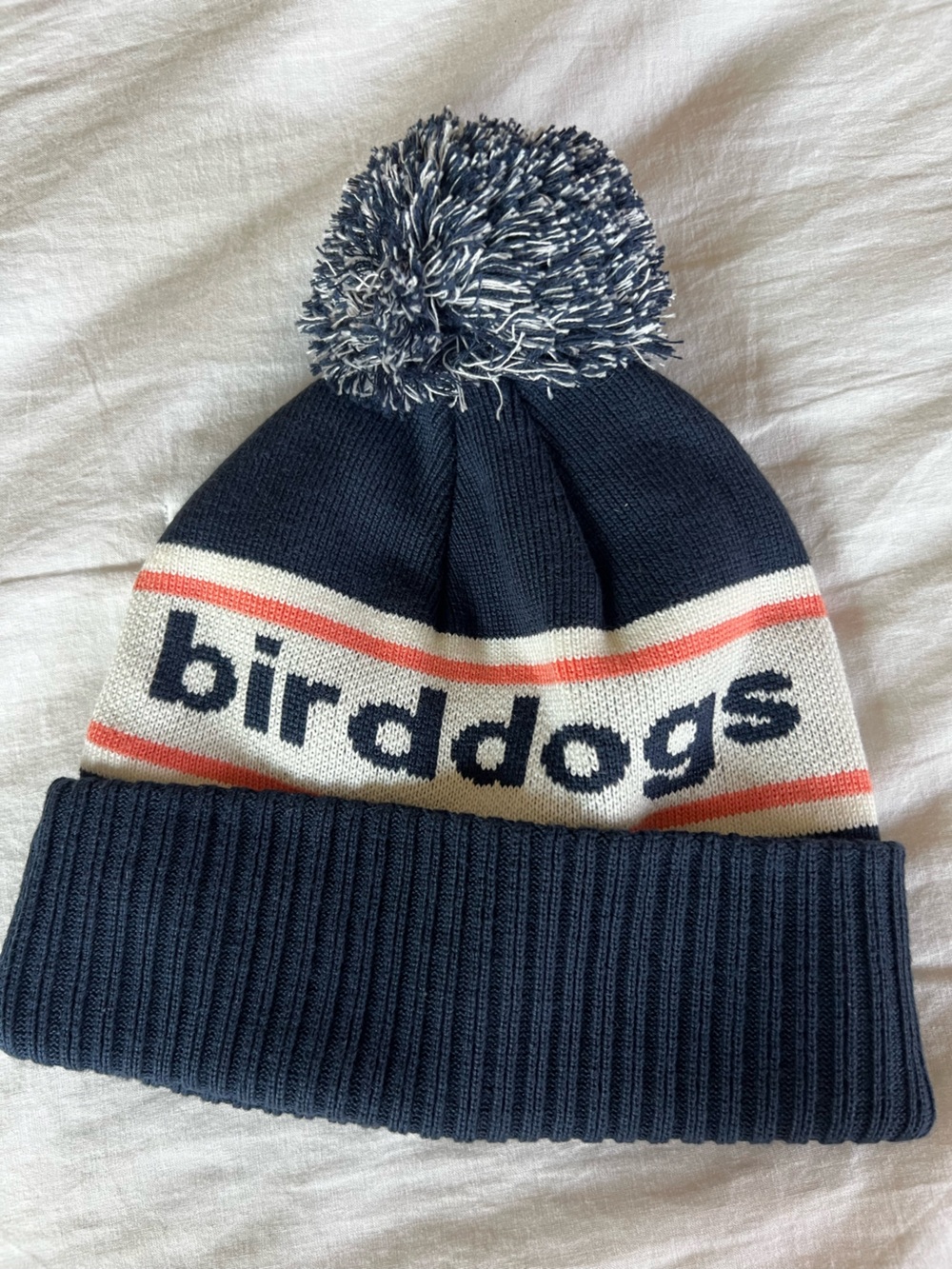 Birddogs Navy Beanie with Cream Panel & Coral Stripes